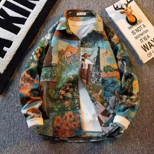 2025 spring Men's doodle Camouflage Men Jacket Loose Turn Down Collar Cargo Lapel Coat printing fashion jackets Outerwear male